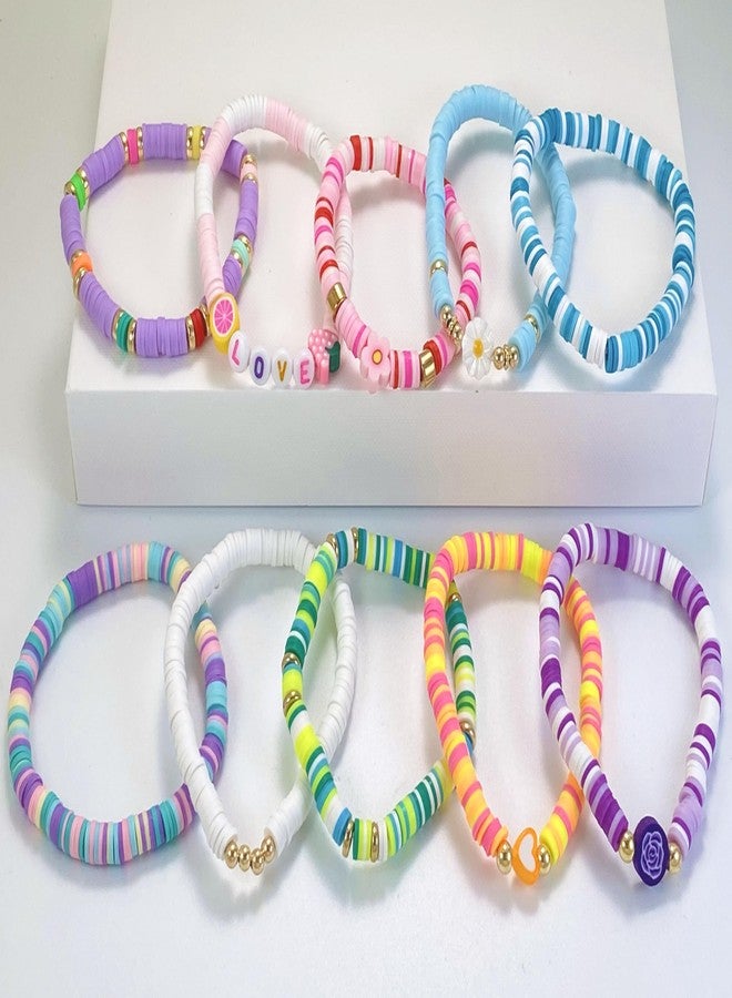 مجموعة أساور صداقة للأطفال من SIELEVIN، 10 قطع، مناسبة للفتيات المراهقات والنساء والفتيات الصغيرات، مصنوعة من خرز طيني ملون، بتصميم مستوحى من أجواء الشاطئ، هدية مثالية. - Image 3